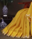 Yellow handwork Saree:Hand Embroidered Blouse,green Indian Wedding Bridal Saree,luxury wedding saree,pure silk wedding saree,cocktail saree