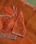 Orange handwork Saree:Hand Embroidered Blouse,Orange Indian Wedding Bridal Saree,luxury wedding saree,pure silk wedding saree,cocktail saree