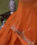Orange handwork Saree:Hand Embroidered Blouse,Orange Indian Wedding Bridal Saree,luxury wedding saree,pure silk wedding saree,cocktail saree