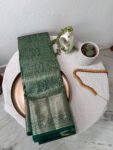 Traditional border silk saree with stitched blouse|traditional saree with readymade blouse/silk sarees USA/semi silk saree/green silk saree