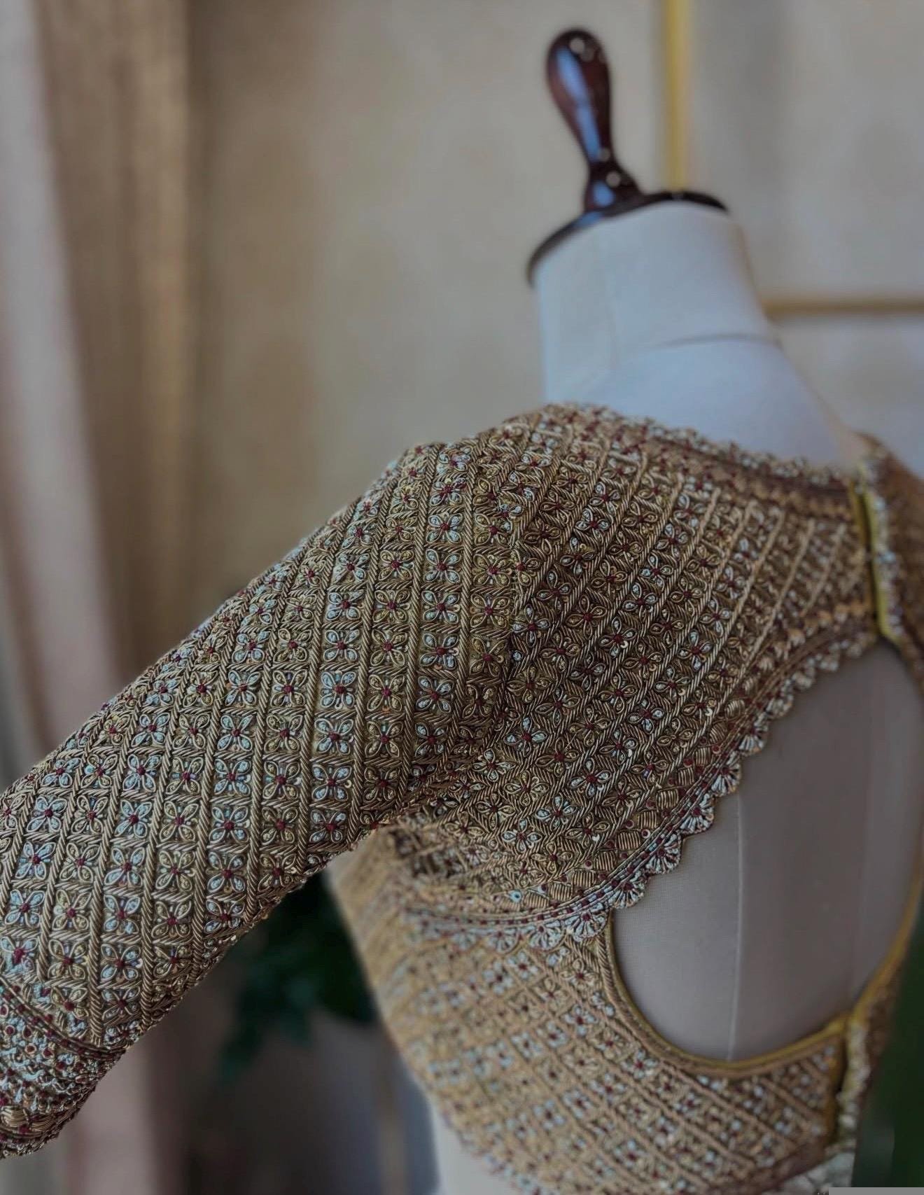 pure silk hand embroidery wedding blouse/saree maggam blouse/beige zardosi blouse/golden bridal blouse /ready made hand embroidered blouse