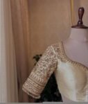 pure silk hand embroidery wedding blouse/saree maggam blouse/beige zardosi blouse/golden bridal blouse /ready made hand embroidered blouse