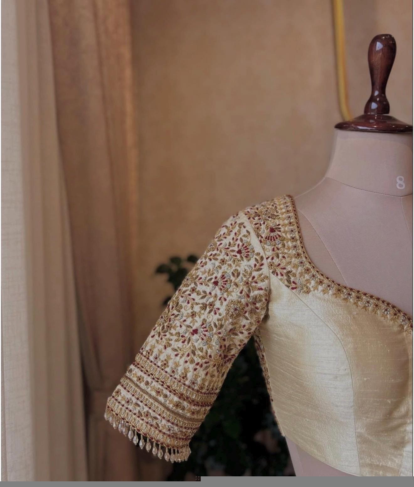 pure silk hand embroidery wedding blouse/saree maggam blouse/beige zardosi blouse/golden bridal blouse /ready made hand embroidered blouse