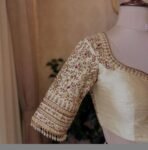 pure silk hand embroidery wedding blouse/saree maggam blouse/beige zardosi blouse/golden bridal blouse /ready made hand embroidered blouse