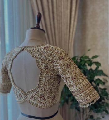 pure silk hand embroidery wedding blouse/saree maggam blouse/beige zardosi blouse/golden bridal blouse /ready made hand embroidered blouse