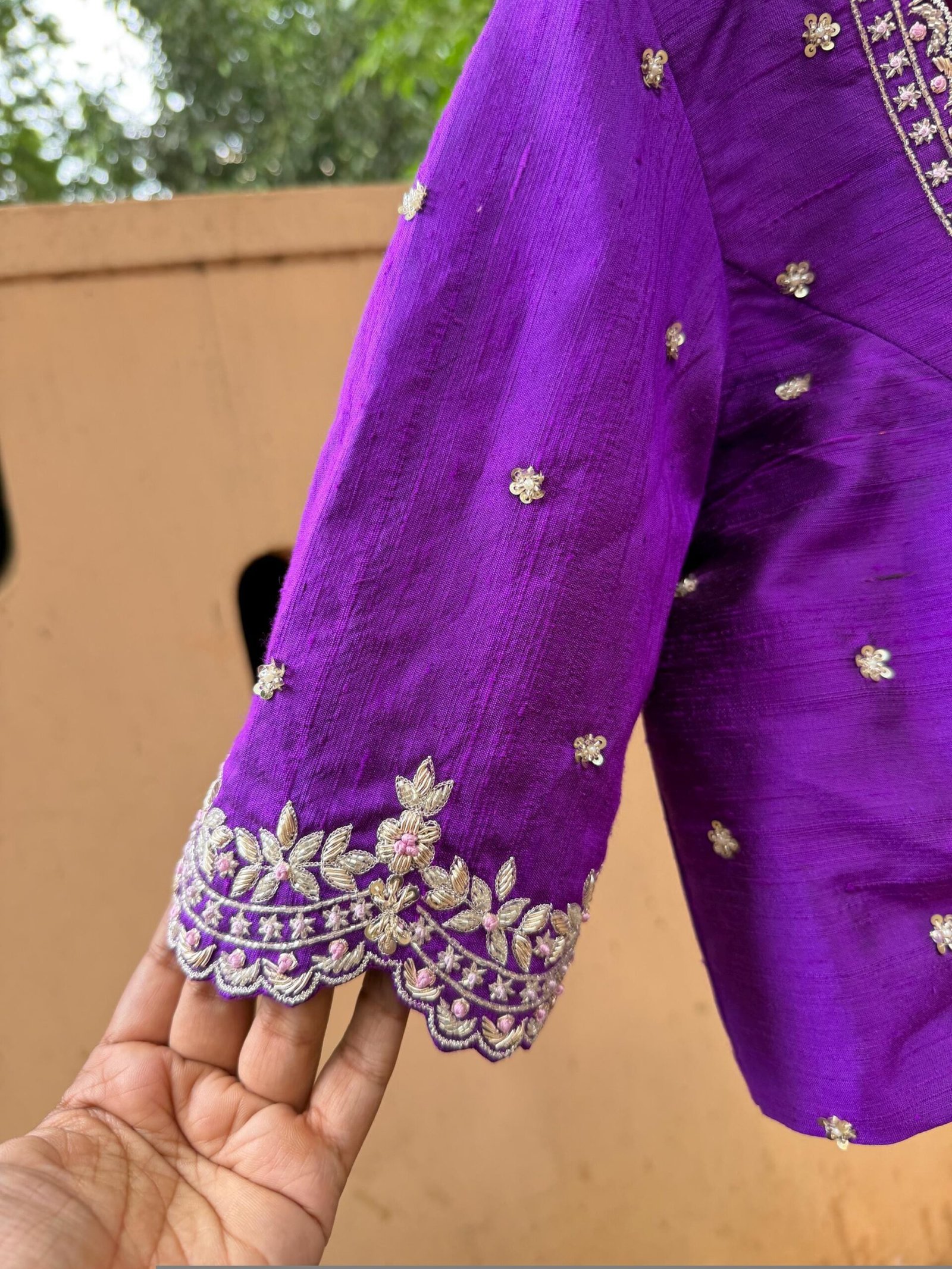 Purple hand embroidery blouse/saree maggam work blouse/purple saree blouse/purple hand embroidered blouse/ready made blouse zardosi/voggish