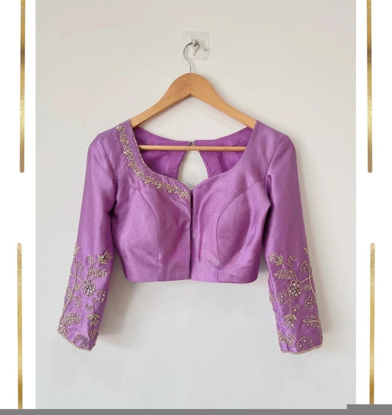 pure silk hand embroidery blouse/lavender maggam blouse/pink hand embroidered blouse/pink ready made blouse zardosi/pink lavender blouse