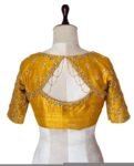 pure silk hand embroidery blouse/saree maggam blouse/yellow zardosi blouse/hand embroidered blouse/mustard yellow ready made blouse zardosi