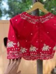 Hand Embroidered Zardosi Blouse: Dark Red Silk Maggam Saree Blouse,red saree blouse,mirror work blouse,handwork blouse,plus size blouse USA