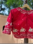 Hand Embroidered Zardosi Blouse: Dark Red Silk Maggam Saree Blouse,red saree blouse,mirror work blouse,handwork blouse,plus size blouse USA