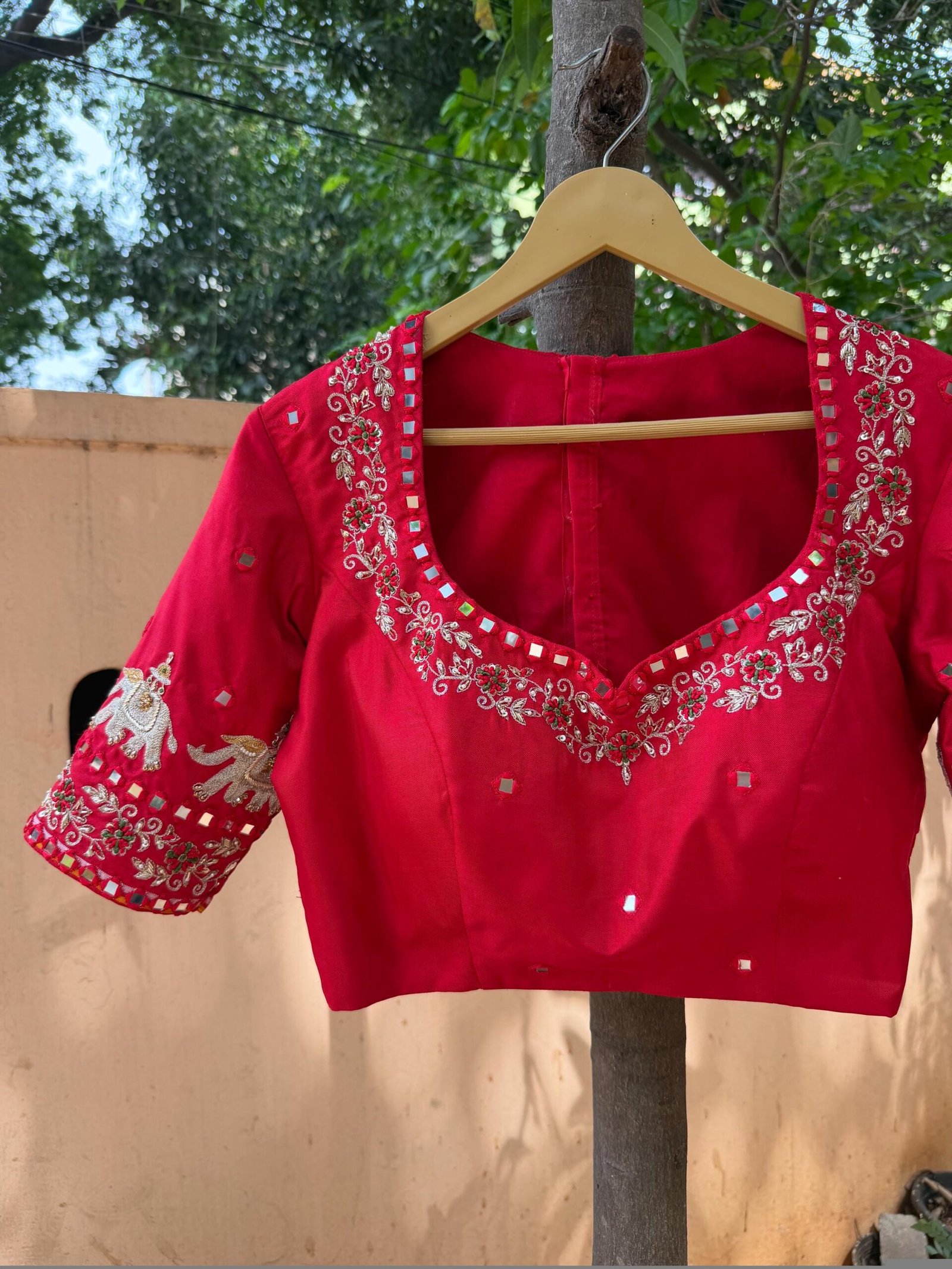Hand Embroidered Zardosi Blouse: Dark Red Silk Maggam Saree Blouse,red saree blouse,mirror work blouse,handwork blouse,plus size blouse USA