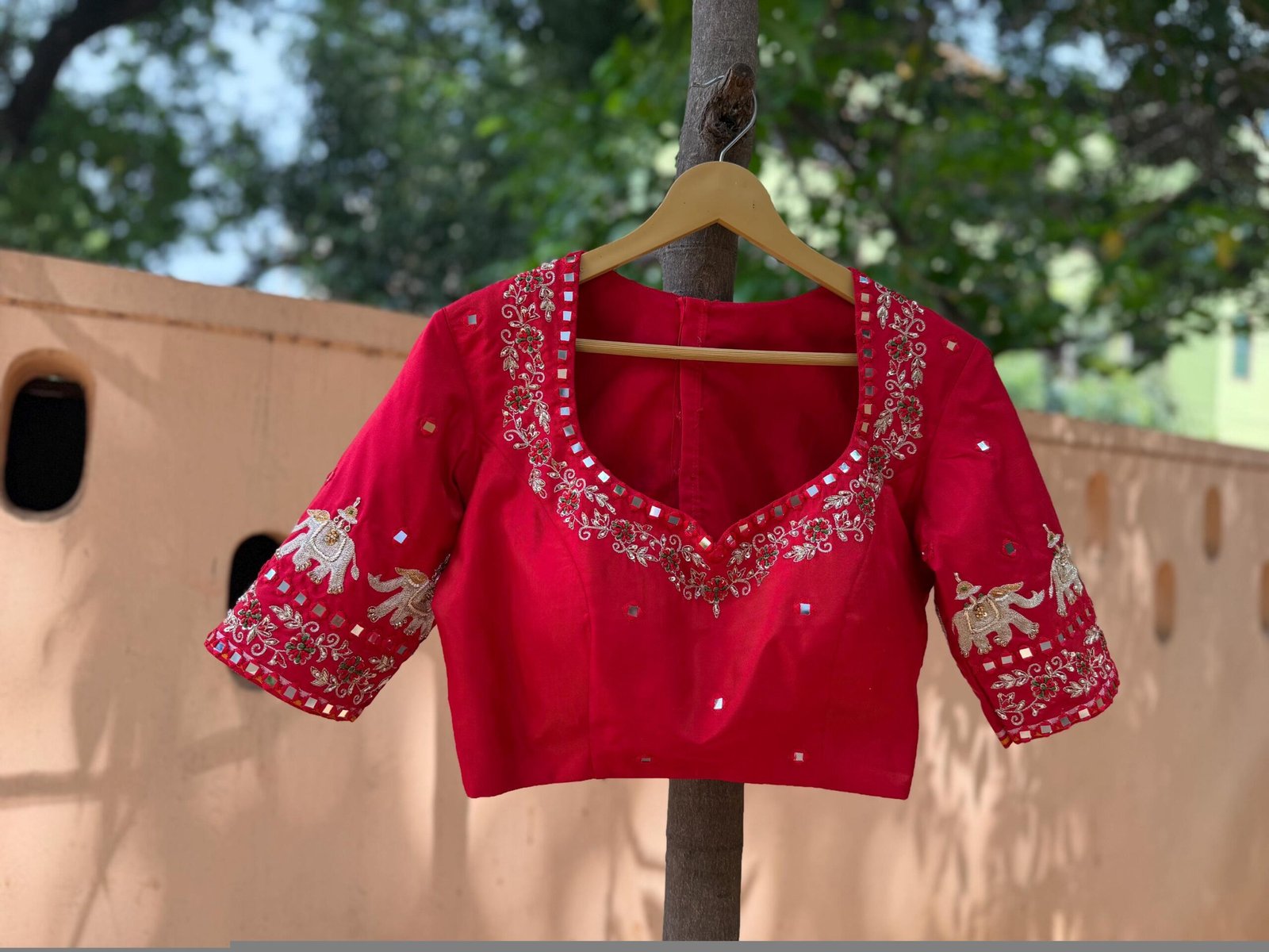Hand Embroidered Zardosi Blouse: Dark Red Silk Maggam Saree Blouse,red saree blouse,mirror work blouse,handwork blouse,plus size blouse USA