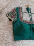 pure silk hand embroidery blouse/short sleeve maggam blouse/raw silk zardosi blouse/hand embroidered blouse/green ready made blouse zardosi