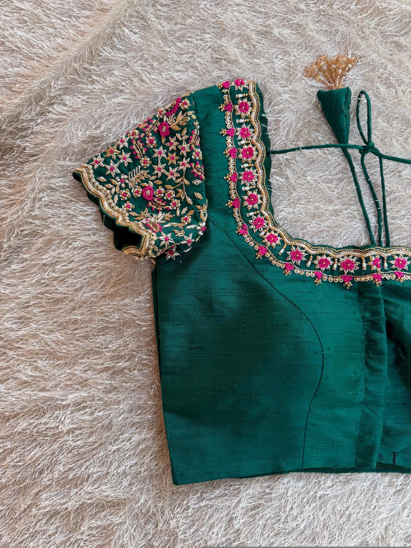 pure silk hand embroidery blouse/short sleeve maggam blouse/raw silk zardosi blouse/hand embroidered blouse/green ready made blouse zardosi