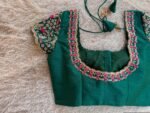 pure silk hand embroidery blouse/short sleeve maggam blouse/raw silk zardosi blouse/hand embroidered blouse/green ready made blouse zardosi