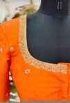 pure silk hand embroidery blouse/orange saree maggam blouse/raw silk zardosi blouse/hand embroidered blouse/ready made blouse/orange blouse