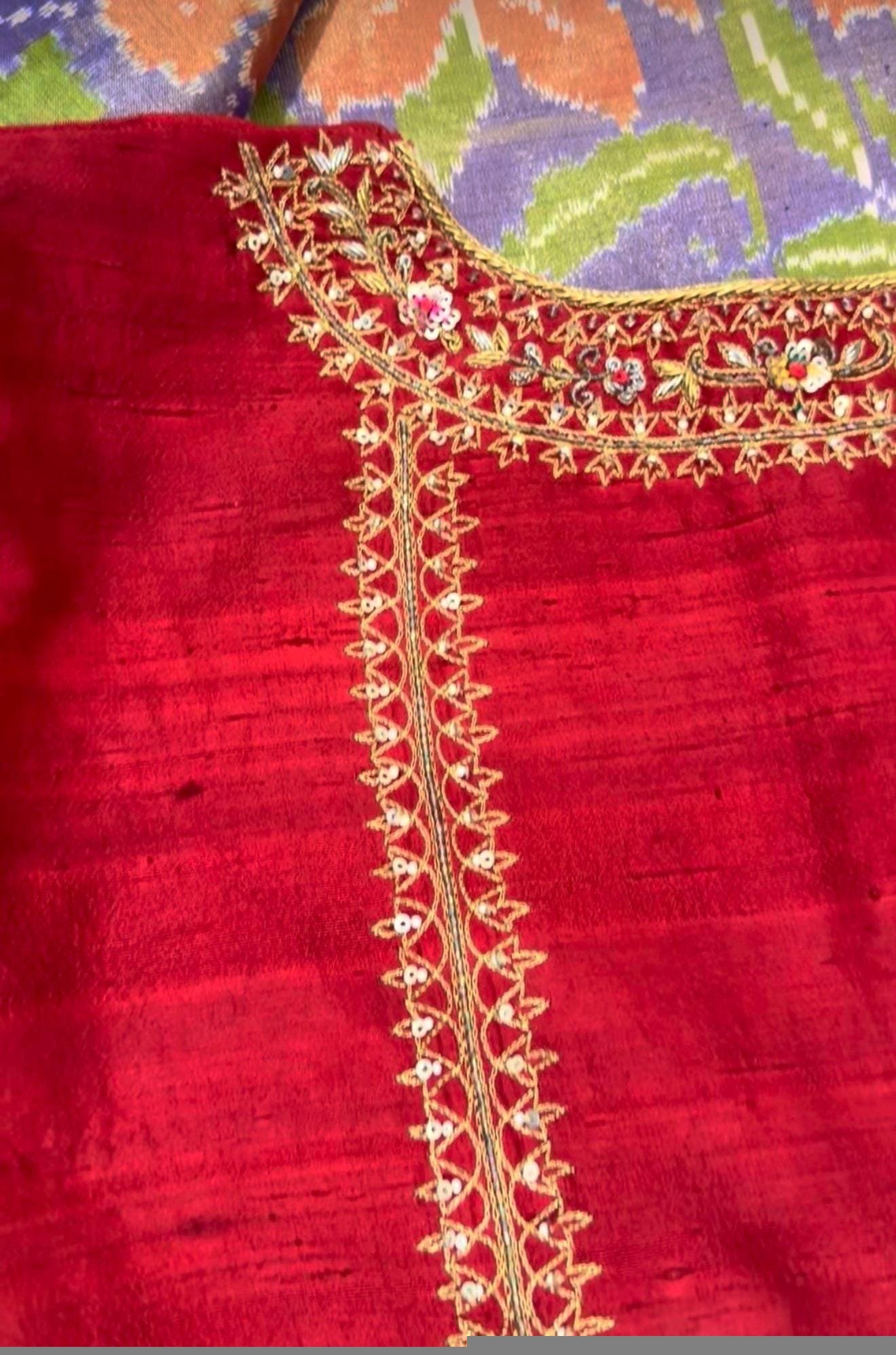 Hand Embroidered Zardosi Silk Blouse,red Maggam Work, Multicolor hand Embroidery blouse,patola blouse,plus size blouses,red hand workblouse