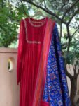 Hand embroidered Anarkali with pure handloom ikkat dupatta/anarkali suit set/anarkali with pochampally dupatta/Indian dresses/ikkat dupatta