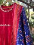 Hand embroidered Anarkali with pure handloom ikkat dupatta/anarkali suit set/anarkali with pochampally dupatta/Indian dresses/ikkat dupatta
