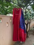 Hand embroidered Anarkali with pure handloom ikkat dupatta/anarkali suit set/anarkali with pochampally dupatta/Indian dresses/ikkat dupatta