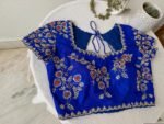 pure silk hand embroidery blouse/maggam blouse/blue raw silk zardosi blouse/hand embroidered blouse/roya blue short sleeve ready made blouse