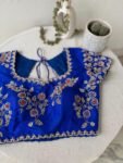 pure silk hand embroidery blouse/maggam blouse/blue raw silk zardosi blouse/hand embroidered blouse/roya blue short sleeve ready made blouse