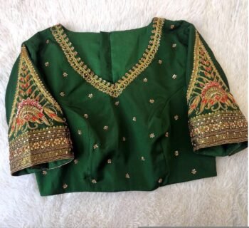 pure silk heavy hand embroidery blouse /bridal green maggam blouse/green zardosi blouse/hand embroidered blouse/green wedding ready blouse