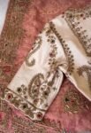 Hand Embroidered Zardosi Silk Blouse: Cream Maggam Work, Elbow Sleeves,cream saree blouse,patola blouse,mix and match blouse,plus size blous