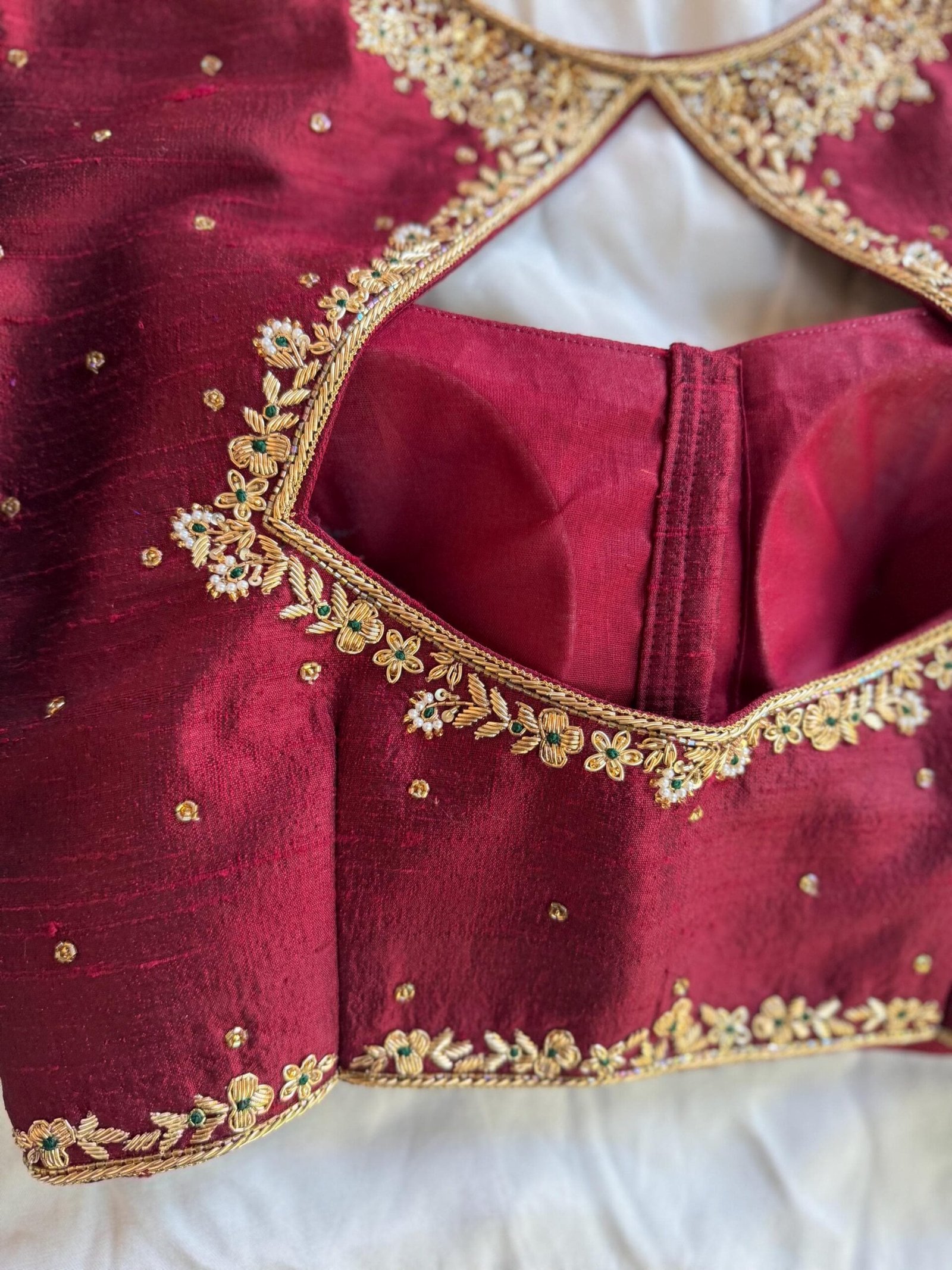 Hand Embroidered Zardosi Silk Blouse/Maroon Red Maggam Saree Blouse/red bridal blouse/burgundy blouse,kundan work blouse,mix and match blous