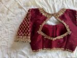 Hand Embroidered Zardosi Silk Blouse/Maroon Red Maggam Saree Blouse/red bridal blouse/burgundy blouse,kundan work blouse,mix and match blous
