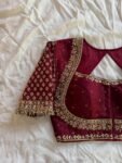 Hand Embroidered Zardosi Silk Blouse/Maroon Red Maggam Saree Blouse/red bridal blouse/burgundy blouse,kundan work blouse,mix and match blous