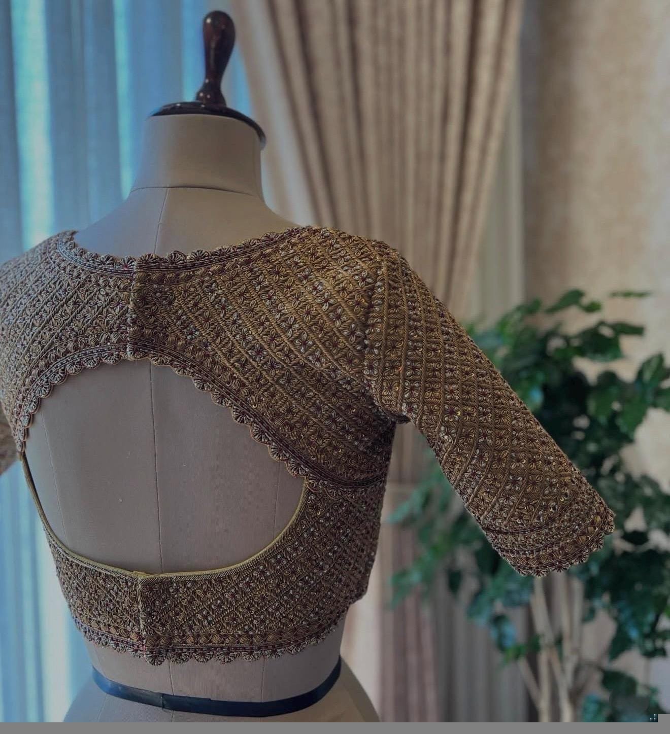 pure silk hand embroidery wedding blouse/saree maggam blouse/beige zardosi blouse/golden bridal blouse /ready made hand embroidered blouse