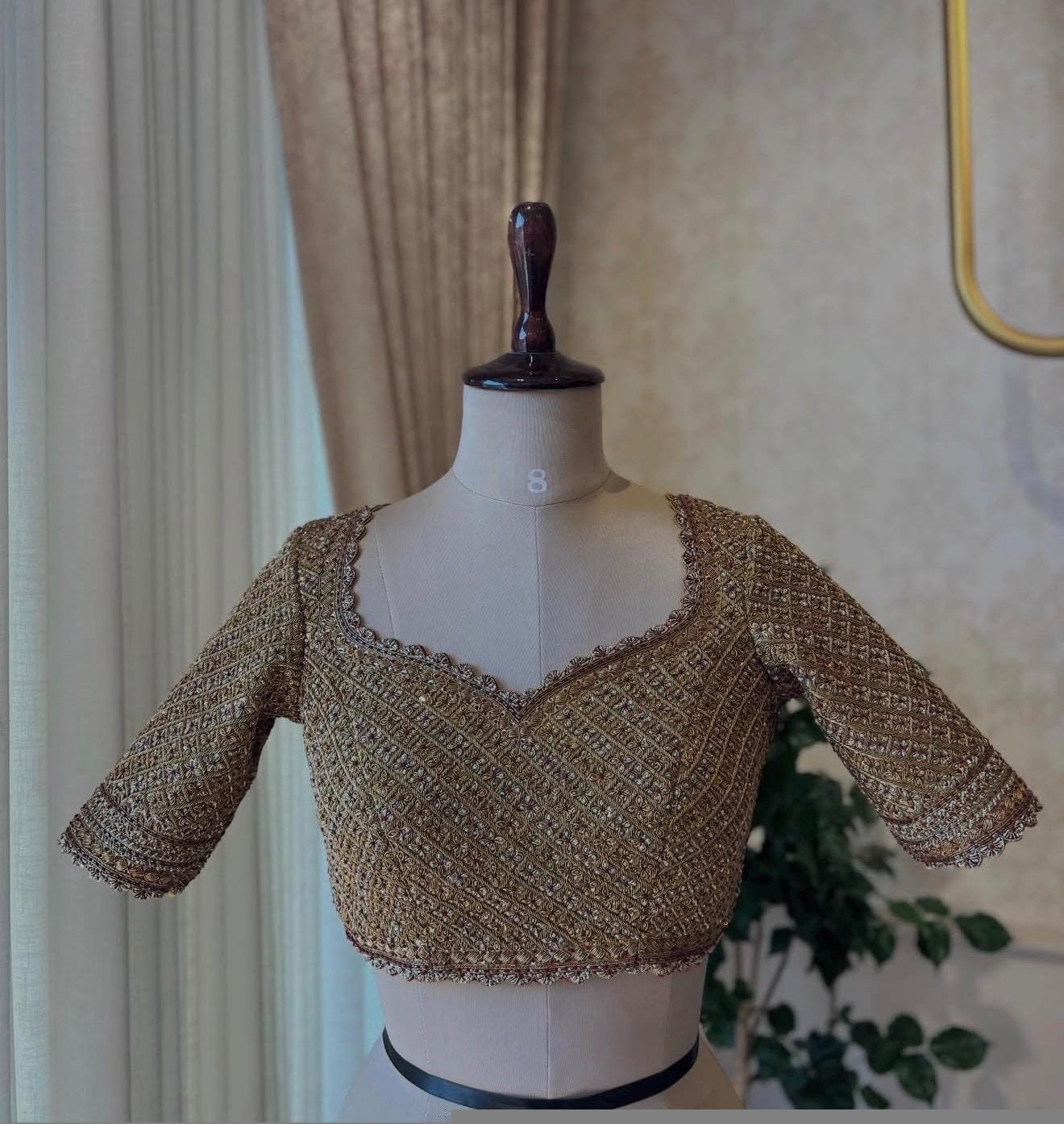 pure silk hand embroidery wedding blouse/saree maggam blouse/beige zardosi blouse/golden bridal blouse /ready made hand embroidered blouse