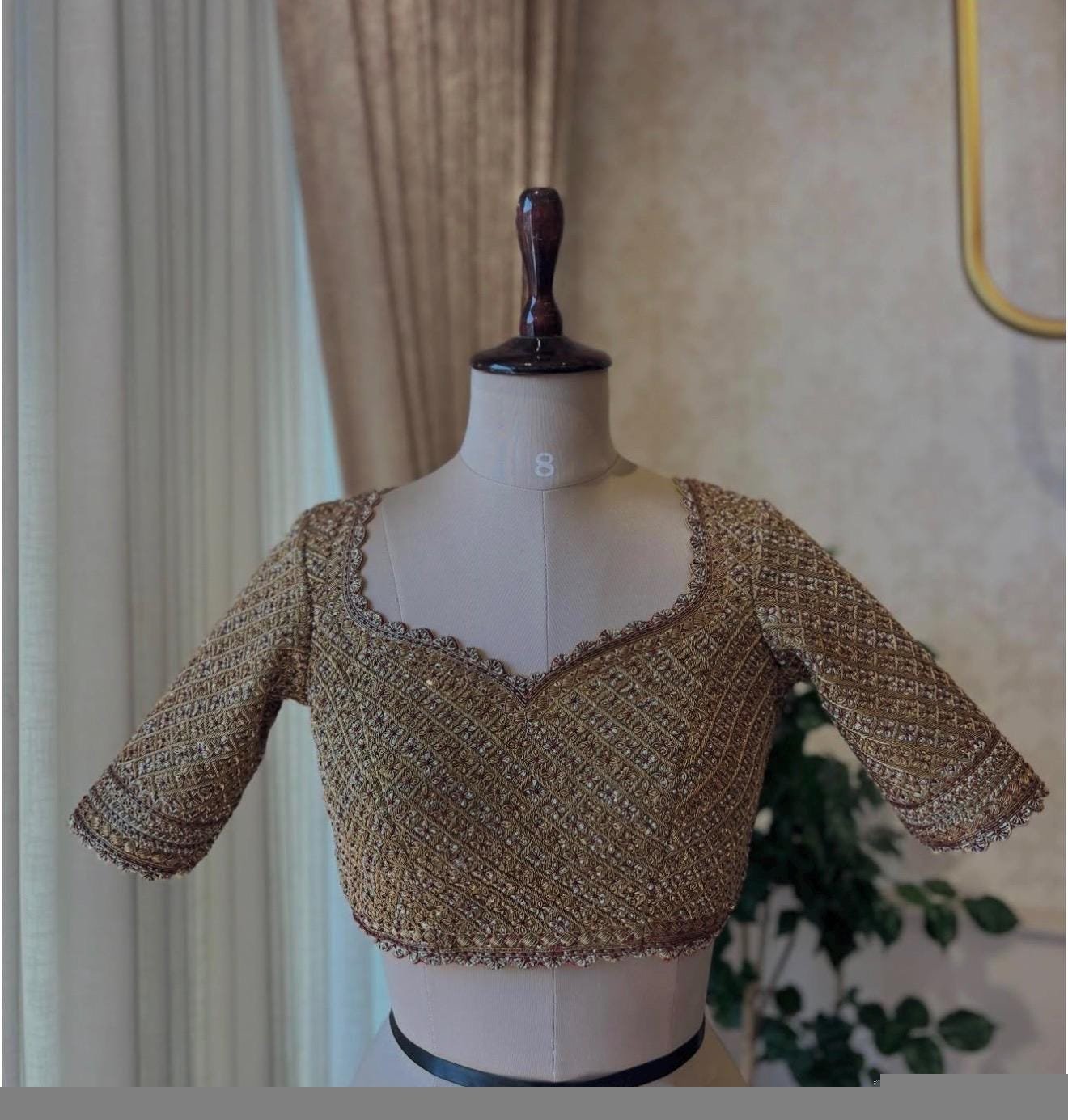 pure silk hand embroidery wedding blouse/saree maggam blouse/beige zardosi blouse/golden bridal blouse /ready made hand embroidered blouse