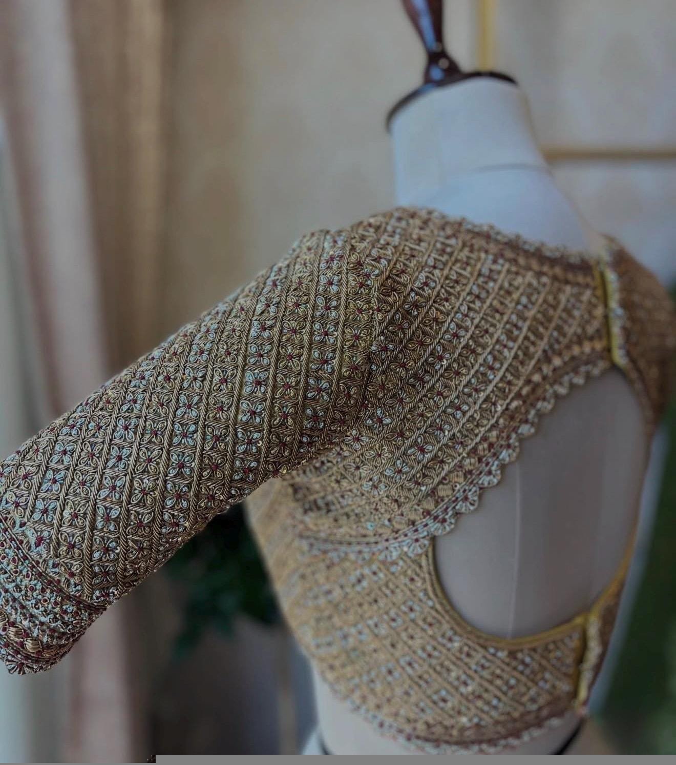 pure silk hand embroidery wedding blouse/saree maggam blouse/beige zardosi blouse/golden bridal blouse /ready made hand embroidered blouse