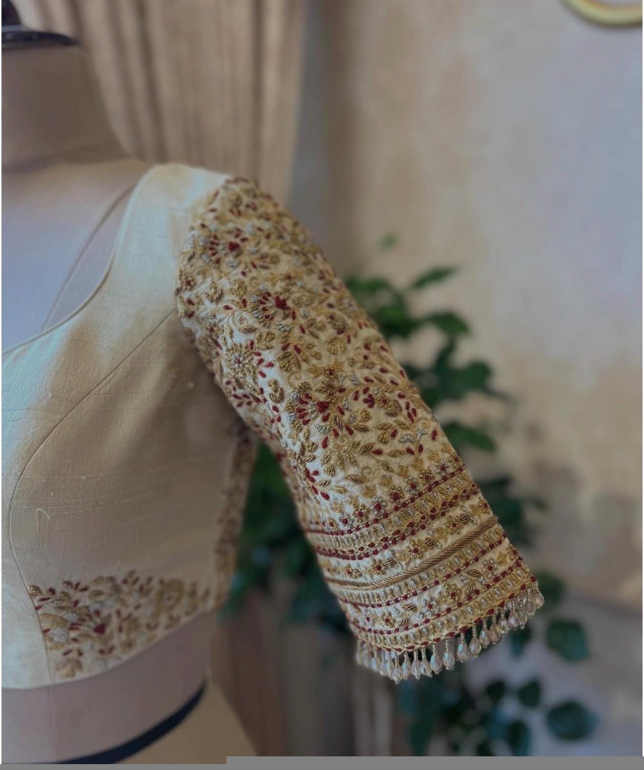pure silk hand embroidery wedding blouse/saree maggam blouse/beige zardosi blouse/golden bridal blouse /ready made hand embroidered blouse