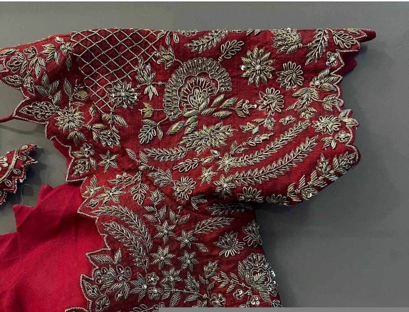 pure silk hand embroidery bridal blouse/ maggam blouse/red bridal zardosi blouse/red hand embroidered blouse/heavy embroidery wedding blouse