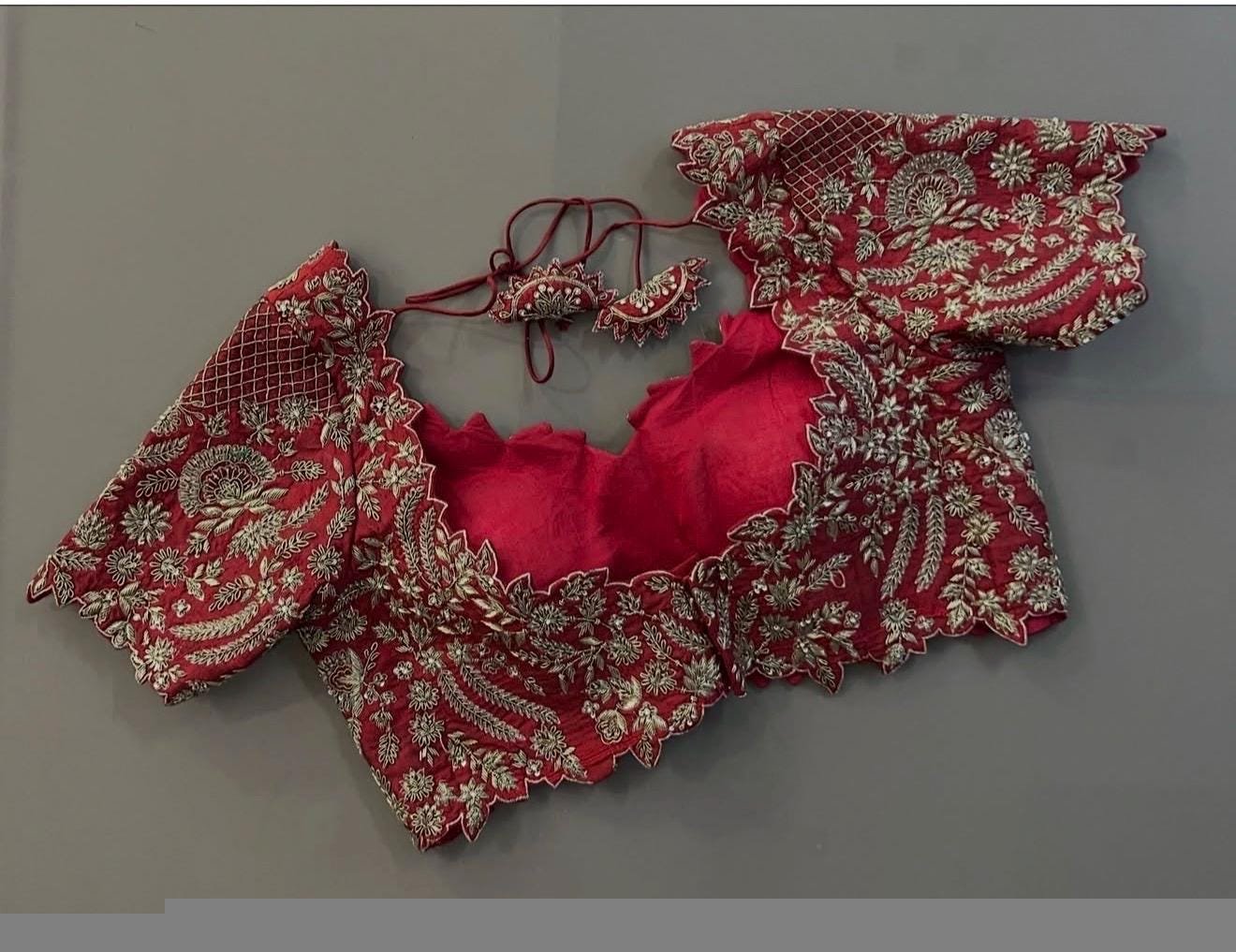 pure silk hand embroidery bridal blouse/ maggam blouse/red bridal zardosi blouse/red hand embroidered blouse/heavy embroidery wedding blouse