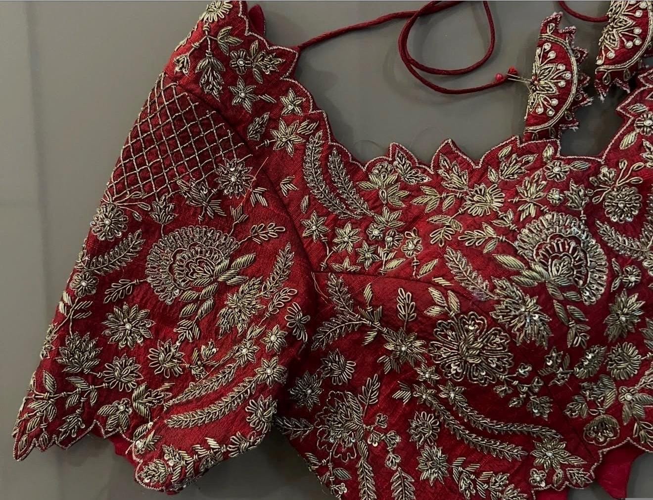 pure silk hand embroidery bridal blouse/ maggam blouse/red bridal zardosi blouse/red hand embroidered blouse/heavy embroidery wedding blouse