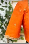 pure silk hand embroidery blouse/orange saree maggam blouse/raw silk zardosi blouse/hand embroidered blouse/ready made blouse/orange blouse