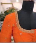 pure silk hand embroidery blouse/orange saree maggam blouse/raw silk zardosi blouse/hand embroidered blouse/ready made blouse/orange blouse