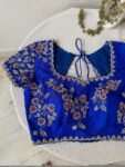 pure silk hand embroidery blouse/maggam blouse/blue raw silk zardosi blouse/hand embroidered blouse/roya blue short sleeve ready made blouse