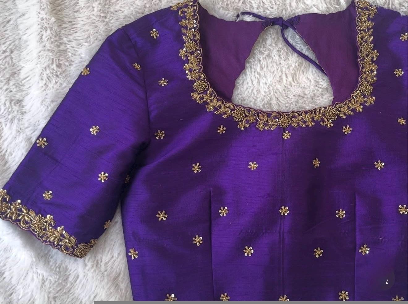 pure silk hand embroidery blouse/saree maggam blouse/purple zardosi blouse usa/hand embroidered moderblouse/purple ready made blouse zardosi