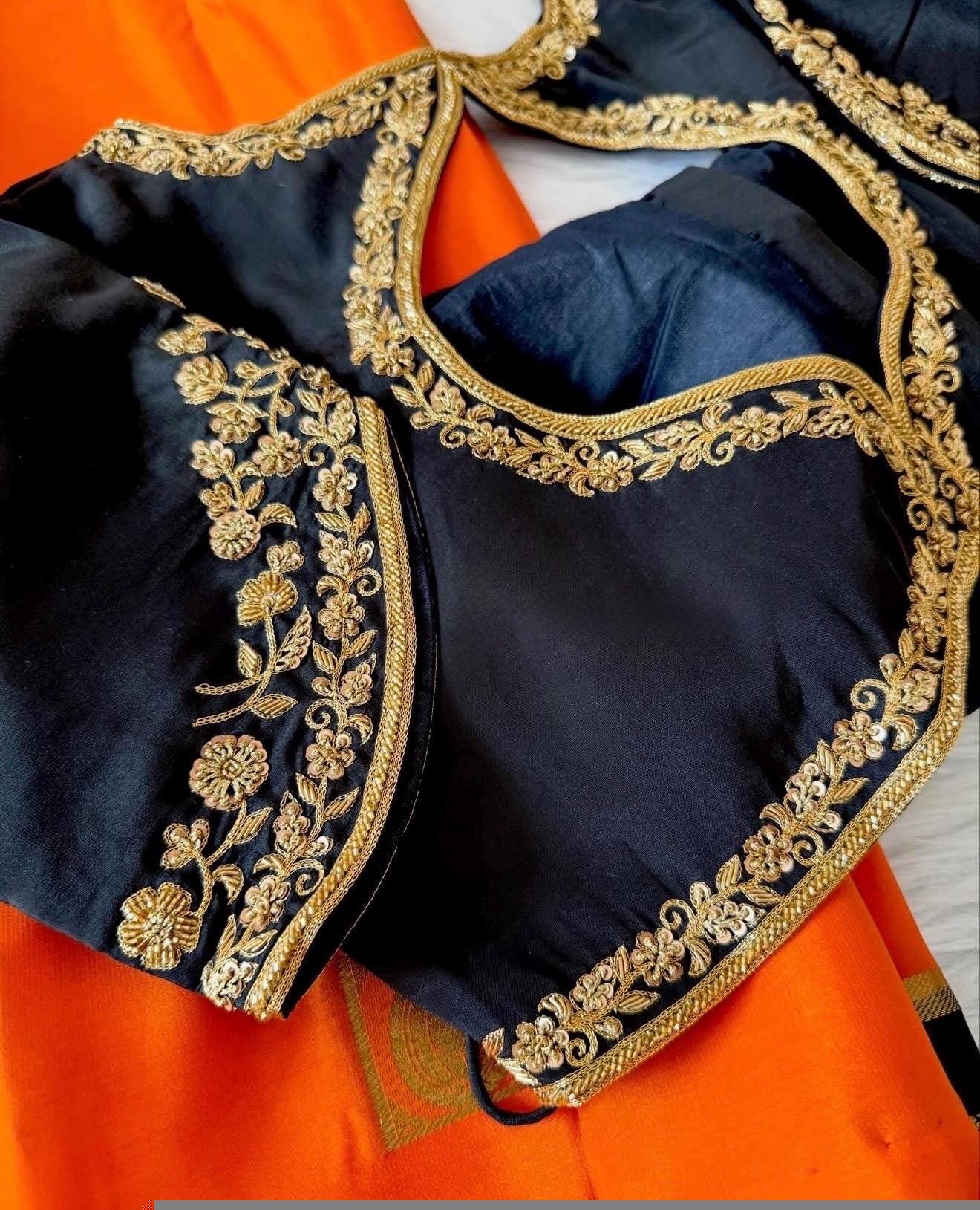 pure silk hand embroidery blouse/black maggam blouse/raw silk zardosi blouse/hand embroidered blouse/ready made blouse zardosi/mix and match