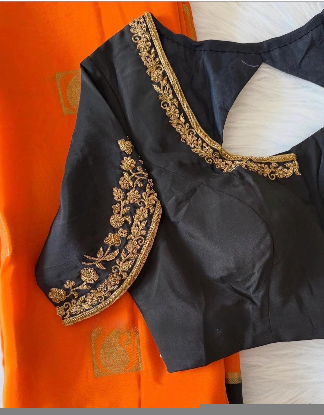 pure silk hand embroidery blouse/black maggam blouse/raw silk zardosi blouse/hand embroidered blouse/ready made blouse zardosi/mix and match