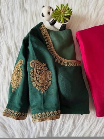 pure silk hand embroidery blouse/saree maggam blouse/green zardosi blouse/hand embroidered blouse/dark green ready made blouse zardosi