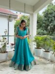 Anarkali usa/blue anarkali kurta/pure Handloom big border dress/soft silk anarkali/saree dresses/narayanpet kanchi handloom dress/blue dress