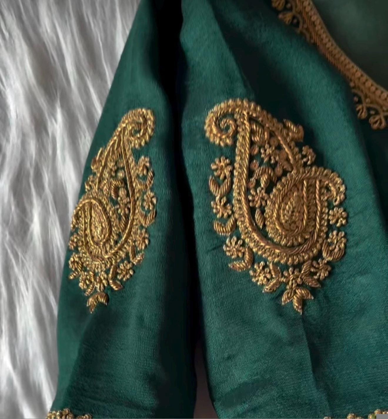 pure silk hand embroidery blouse/saree maggam blouse/green zardosi blouse/hand embroidered blouse/dark green ready made blouse zardosi usa