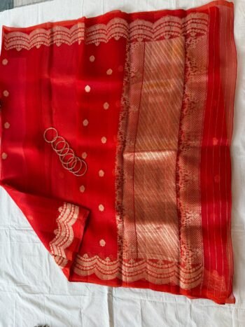 pure organza silk saree with hand embroidered blouse/orange saree with handwork blouse|organza saree pure silk organza saree blouse
