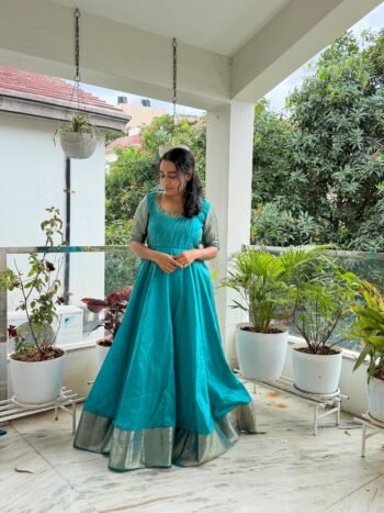 Anarkali usa/blue anarkali kurta/pure Handloom big border dress/soft silk anarkali/saree dresses/narayanpet kanchi handloom dress/blue dress